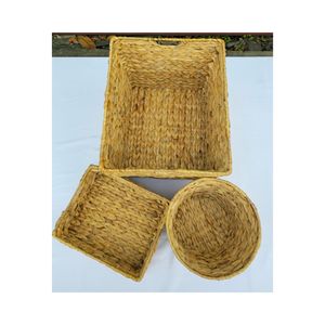 Notre ensemble de 3 pièces en jacinthe d'eau comprend 2 plateaux et 1 panier, tous écologiques et parfaits pour la décoration intérieure ou le stockage d'aliments secs. - Product Image 5