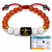Bracelet en cornaline du zodiaque Vierge avec perle noire gravée et pierres blanches, tendance mode, style Feng Shui