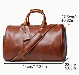 Leather Duffel <b>Bag</b> Vintage Travel Gym Weekender Overnight <b>Bag</b> Large Capacity Zipper Shoulder Handbag Brown 44cm x 23cm x 27.5cm - Product Image 1
