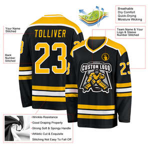 Camiseta de Hockey Negra y Dorada con Detalles Blancos, Jersey Personalizado para Equipo - Product Image 3