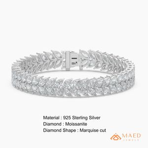 สร้อยข้อมือเทนนิสทรงใบไม้มอยส์ซาไนต์สีเงินสำหรับผู้หญิง สร้อยข้อมือแบบโซ่เส้นเล็ก เครื่องประดับแฟชั่น ของขวัญวันครบรอบแต่งงาน เครื่องประดับคุณภาพดี - Product Image 6