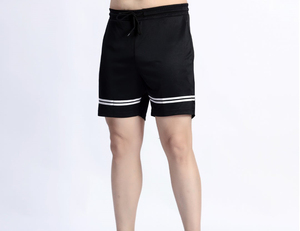 Pantalones Cortos Deportivos de Secado Rápido para Hombre, Color Negro Sólido, con Rayas Laterales Blancas, Cintura Media con Cordón, Estilo Casual - Product Image 3