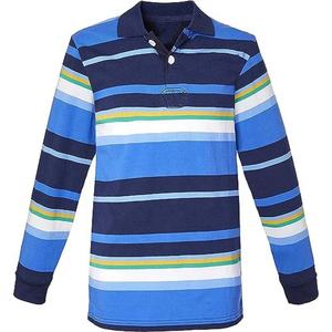 Men's Long Sleeve Striped Polo Shirt Full Sleeve Cotton Regular Fit Button Closure <b>Light</b> Blue Navy Yellow Stripes - Product Image 5