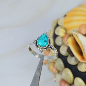 Blue Turquoise Smooth Pear Shape Gemstone Ring For Women 925 Sterling <b>Silver</b> Handmade Fashion Jewelry Ring Wholesale Bulk Supply - Product Image 3