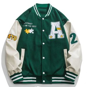 <b>Men's</b> Varsity <b>Jacket</b> Black White <b>Letter</b> A Patch Design Casual Autumn Wear Turn-down Collar Regular Fit Polyester Cotton Material - Product Image 4