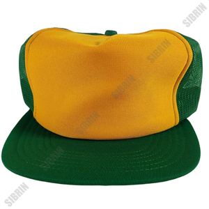 SIBRIN Custom 5 Panel Trucker Cap Yellow Green Mesh <b>Flat</b> Brim <b>Hat</b> Motorsport Skateboarding Outdoor Streetwear Casual Sports - Product Image 1