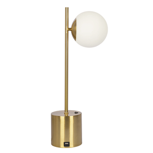 Ethereal Modern <b>Small</b> Brass Metal <b>Table</b> Lamp with <b>White</b> Glass Globe Shade for Desk Decoration - Product Image 1