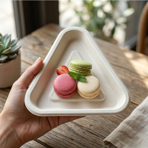 Premium Compostable Molded <b>Pulp</b> Triangle Disposable Pizza Serving Plate Eco Friendly Food Tray Modern Luxury Water Resistant - Product Image 4