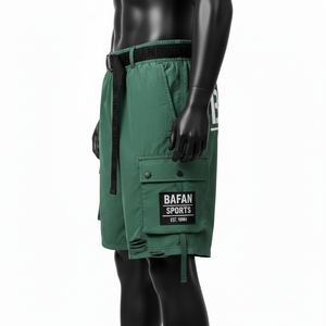 กางเกงว่ายน้ำชาย 120 GSM ผ้าโพลีเอสเตอร์แห้งเร็ว ทัสแลน สีเขียวมะกอก ทรงคาร์โก้พ็อกเก็ต สกรีนโลโก้ตามสั่ง กางเกงขาสั้นผู้ชาย - Product Image 3