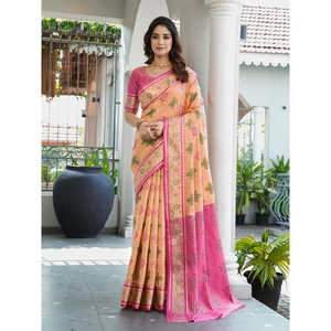 Sari Patola en organza de pêche chinois traditionnel tissé Zari Elite Weaves 600g - Product Image 6