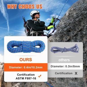 Corda da Arrampicata Dinamica 10.2mm, 70M (230ft), Tensione di Rottura 25KN, Elastica in Fibra e Acciaio, Accessorio per Attrezzatura da Arrampicata - Product Image 4