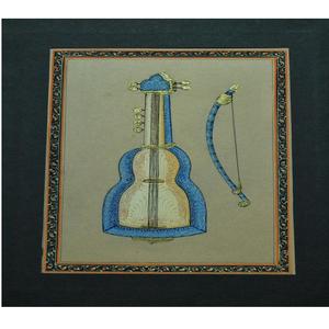 Peinture d'instrument de musique Sarod peinte à la main, art de la musique classique indienne, décoration murale traditionnelle pour la maison, salon - Product Image 1
