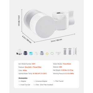Filtro per Acqua con Montaggio Orizzontale sul Rubinetto, Purificatore in Fibra di Carbonio per Lavello, Rimuove Cloro e 3 Altri Agenti Chimici - Product Image 3