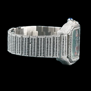 Red Number Iced Stylish Stainless Steel Band <b>Watch</b> Moissanite Diamond Brilliant Cut 41mm Diameter Any Occasion Eta Glass Charm - Product Image 3