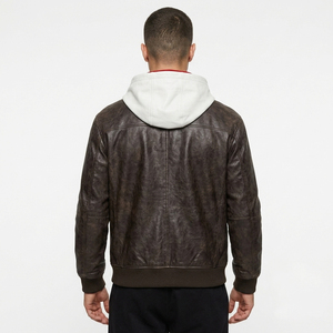 Sweat à capuche en cuir véritable pour homme avec fermeture éclair intégrale sur le devant, poches latérales, manches longues, OEM - Product Image 2