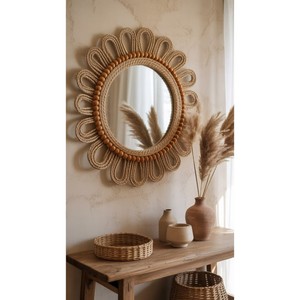 Espejo de Pared de Madera Moderno Más Vendido con Marco Ondulado, Decoración para el Hogar - Product Image 4
