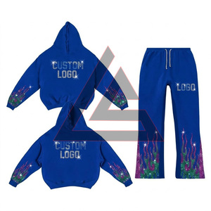 Ensemble de survêtement streetwear empilé pour hommes, deux pièces, avec pantalon jogger évasé et strass - Product Image 2