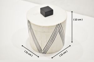 Geometric Pattern MDF Resin Storage <b>Box</b> with Lid Modern Round Decorative Organizer for Home - Product Image 4