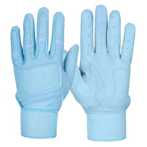 Soft Solid Light Blue Genuine Leather Batting Gloves Professional Grip Full Finger Custom Baseball Softball Gloves - Product Image 1