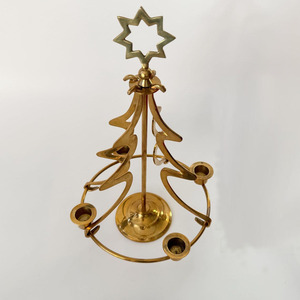 Vintage Modernist Metal <b>Christmas</b> <b>Tree</b> Shaped <b>Candle</b> Holder With Star Topper Holds Four <b>Candles</b> Holiday Decorative Centerpiece - Product Image 6