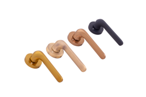 Juego de Manijas Modernas de Latón Macizo para Puerta, Roseta Redonda AB, Latón Mate, Oro Rosa, Oro Mate, Negro Mate, Herrajes de Palanca para Interiores, 156mm - Product Image 5