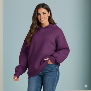 Sweat à capuche oversize en molleton imprimé uni pour femme 2026, avec logo frontal, décontracté, hiver, manches longues, respirant, séchage rapide, contemporain - Product Image 2