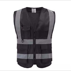 Unisex Work Fashion Vest With <b>Multiple</b> Pockets Breathable Polyester Material Black <b>Color</b> - Product Image 1