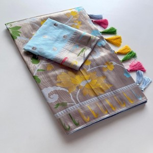 Sari VASTRA COTTAGE en viscose de tissu Jamdani pur avec bordure Paithani Minakari à tissage Zari complet, richement orné de franges Pallu et de blouse - Product Image 1