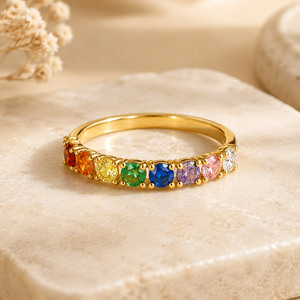 Prong Setting Gemstone Cubic Zircon Fine Rainbow Sapphire <b>Ring</b> - Product Image 1