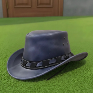 Chapeau de cowboy en cuir véritable noir |   Chapeau Western Outback pour Hommes |   Chapeau de style australien pour l'extérieur, logo et emballage personnalisés - Product Image 3