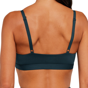 Sujetador deportivo con logo personalizado para mujer, con abertura frontal, de nailon y elastano, transpirable, estilo peekaboo, top de yoga, ropa de fitness para gimnasio, azul petróleo intenso - Product Image 6