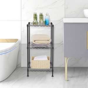 Scaffalatura a 3 Ripiani in Filo Metallico Nero, Robusta e Regolabile, per Soggiorno e Bagno, per Conservare Vestiti, Scarpe, Borse, Alimenti, Spezie, Attrezzi - Product Image 2