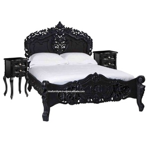 European Design Solid Mahogany Wood <b>Bed</b> Hand Carved Rococo Style for Home Hotel Carving French Bedroom Furniture Black - Product Image 4