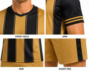 Maillot de football pour homme, rayé or et noir, manches courtes, col en V, polyester respirant, ensemble uniforme de football pour adulte, toutes saisons - Product Image 3