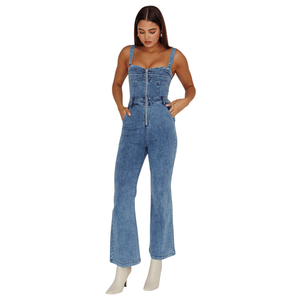 Combinaison en jean boutonnée pour femme, fermeture éclair, tenue décontractée d'été, fabrication en usine - Product Image 4