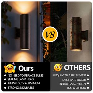 Lampada da parete moderna per esterni Mirrea da 14 pollici, cilindro in alluminio, copertura in vetro temperato, impermeabile, per portico e patio, con 2 luci - Product Image 6