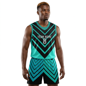 Ensemble maillot et short de basketball personnalisés – Uniforme d'équipe sublimé, motif chevron bleu sarcelle et noir, vêtements de sport personnalisés - Product Image 1
