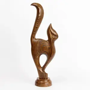 Figurine de chat en bois, décoration moderne, sculpture minimaliste, accent artistique pour la maison, pour les étagères et les tables du salon, contemporaine - Product Image 3