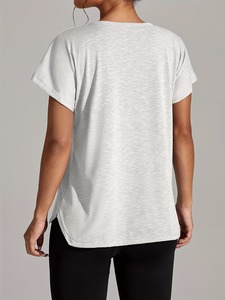 Camiseta de Algodón Blanca Personalizada para Mujer, Manga Corta, Cuello Redondo, Corte Holgado, Informal, Verano, Transpirable, Tejido de Punto, Color Sólido - Product Image 5