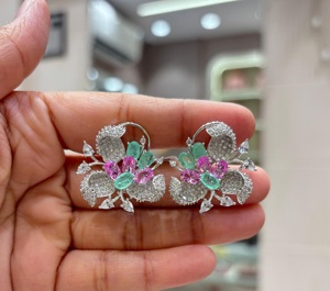 Alluring Premium Quality Brass <b>Silver</b> Plated Zircon Trendy Designer <b>Stud</b> Earring Women Wedding Look Fashion - Product Image 4