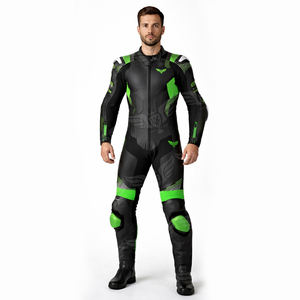 Combinaison de moto en cuir personnalisée de style Moto GP, noire et verte, une pièce, pour la course sur circuit, protection pour motards - Product Image 3
