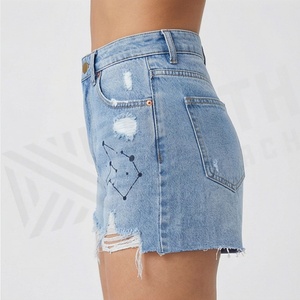 Women Stretch Denim Shorts Customized Color Ripped Jeans Close Fitting <b>Butterfly</b> Print Pants Summer Casual Streetwear - Product Image 3