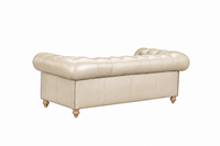 Canapé Chesterfield en cuir véritable ivoire avec pieds en bois massif pour salon, canapé en cuir