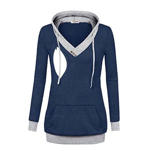 WOMEN NURSING <b>SHIRT</b> PREGNANCY MATERNITY CLOTHING BREASTFEEDING SOLID LONG SLEEVE HOODED <b>LINED</b> 100% COTTON <b>FLEECE</b> WINTER - Product Image 6
