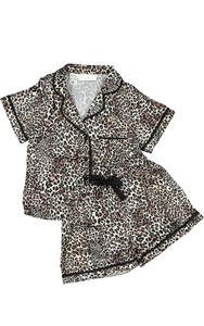 Ensemble de pyjama décontracté pour femmes à manches courtes, bordure blanche, coupe classique, 2 pièces, en satin, vêtements de nuit, saison printemps, taille élastique, respirant - Product Image 1