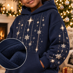 Sudadera con Capucha de Forro Polar Unisex de Invierno 100% Algodón con Estampado de Estrella de Navidad y Copo de Nieve Bordado, Sudadera a Juego para la Familia - Product Image 5