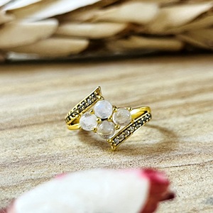 Fashionable Trendy Boho Cluster <b>Statement</b> <b>Ring</b> Vintage Brass Jewelry Women 18k Gold Plated Geometric Moonstone Wholesale/OEM/ODM - Product Image 1