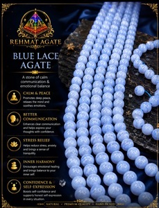 Perles rondes en agate bleue naturelle – Perles lisses et polies pour la fabrication de bijoux - Product Image 1