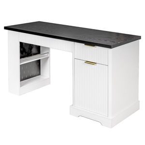 Scrivania Moderna Scanalata da 55 Pollici con Cassetti Contenitore, Presa di Corrente e Pannello Forato Integrato per Computer e Scrittura - Product Image 1