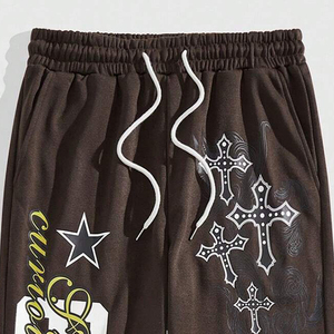 Custom Baggy Loose Streetwear Men's Cotton Dripped <b>Drawstring</b> <b>Trouser</b> Pants Jogger Sweat Flared men's <b>trousers</b> - Product Image 3